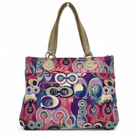 Coach Poppy Pop C Glam Signature Graffiti Pink Gold Large Tote D1120-18342 - Picture 2 of 16